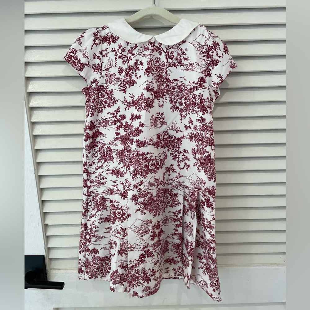 Burgundy and White Toile print girls dress
